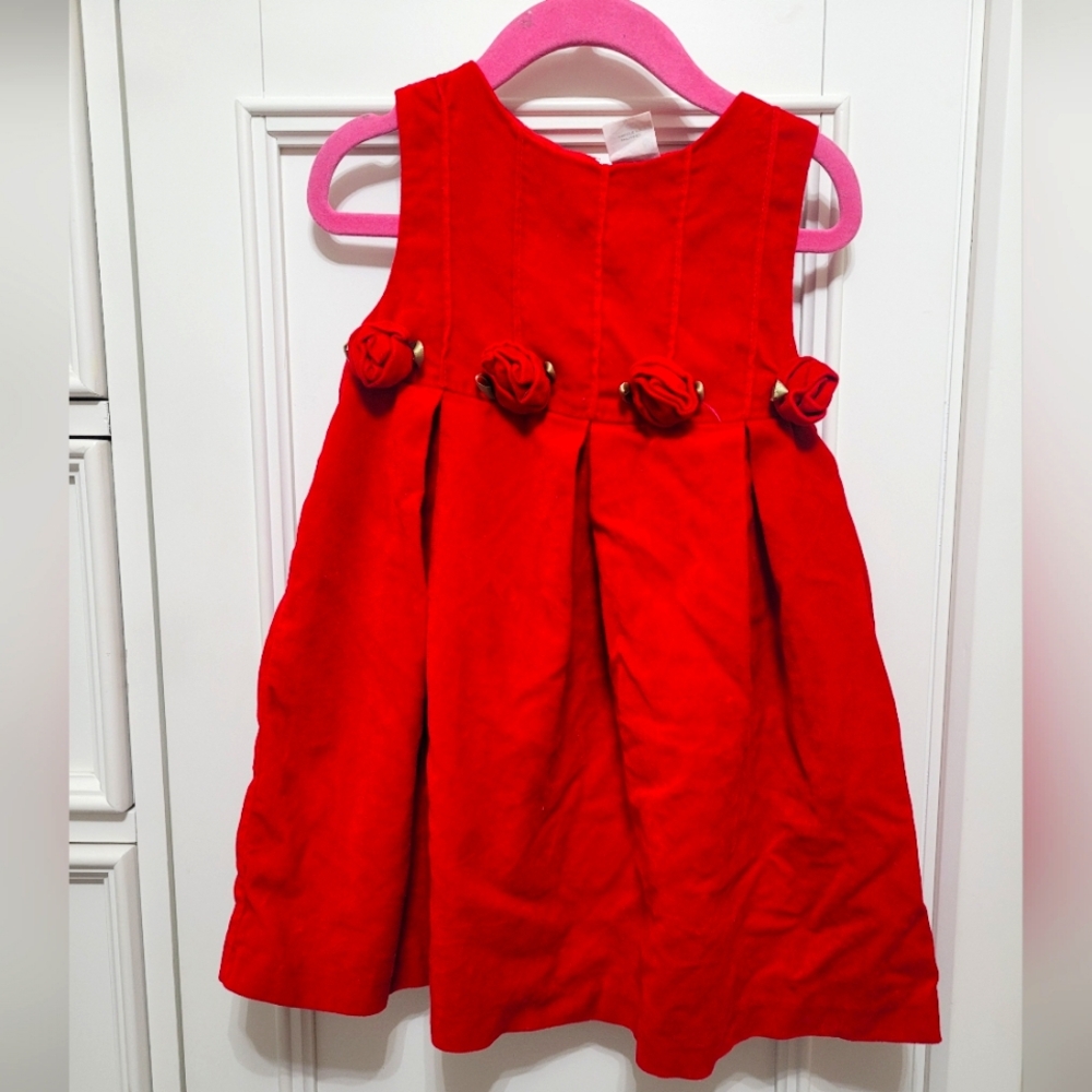 $ 💥 3/$24 Vintage George Red Velour Dress with Roses‎